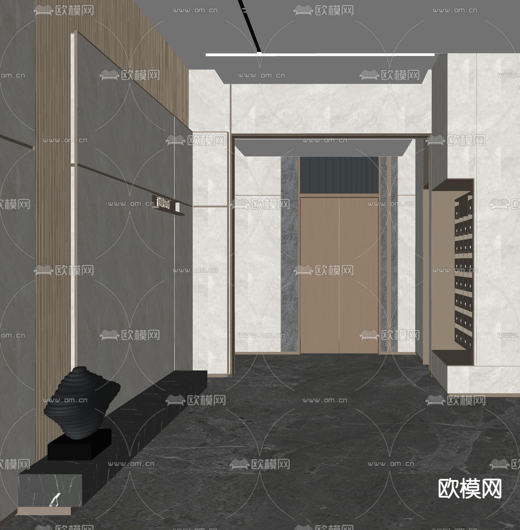 现代电梯间 入户大堂su模型下载（渲染图1）