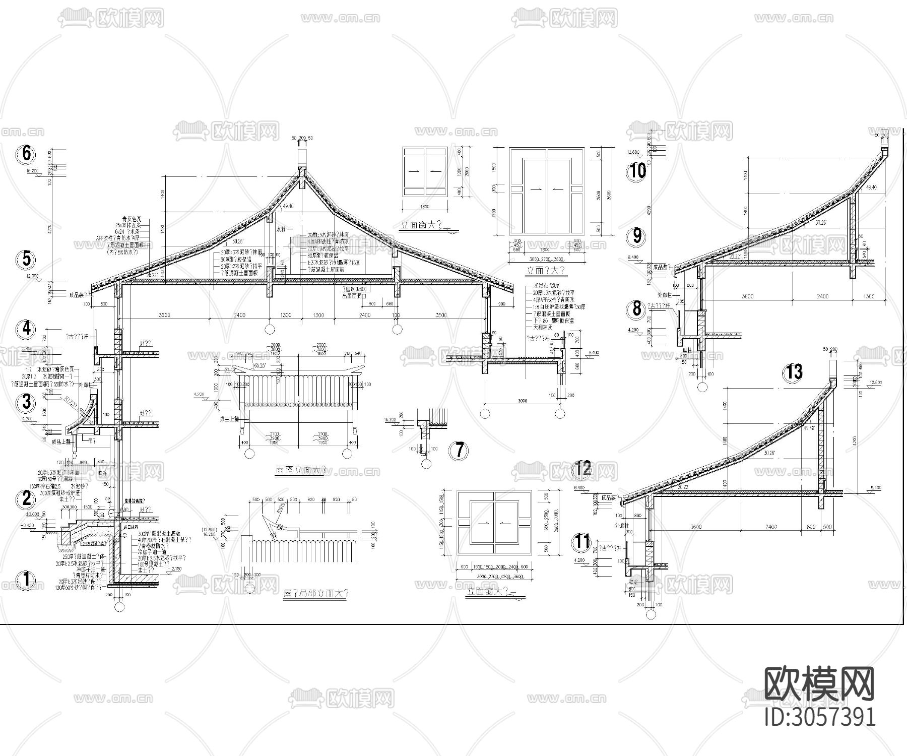 大型仿古建筑的建筑cad施工图下载（渲染图5）