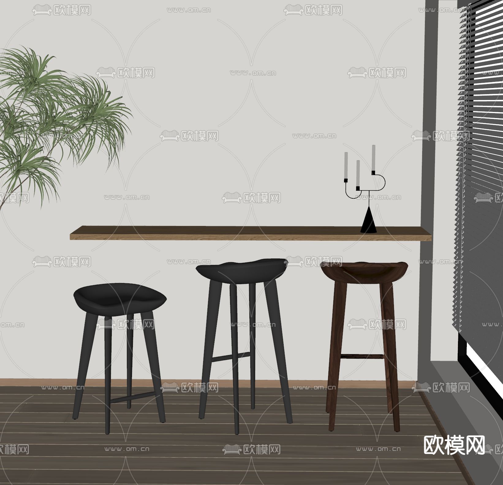 现代吧椅 吧台椅 吧凳su模型下载（渲染图1）