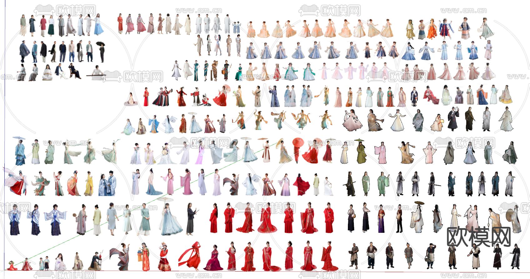 中式人物 汉服人物 2D组件su模型