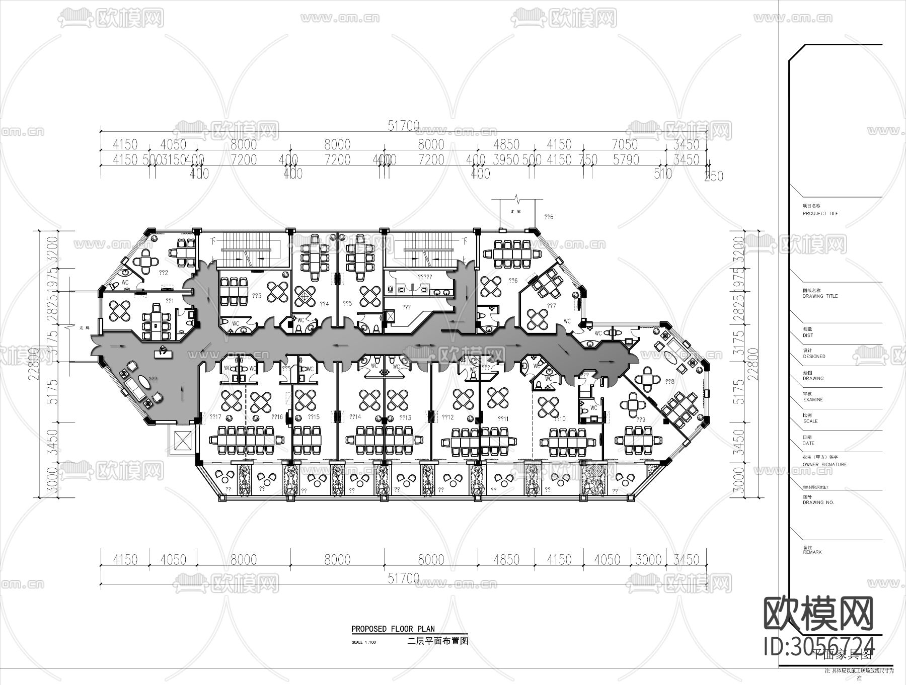 3000㎡三层酒楼cad平面图下载（渲染图2）