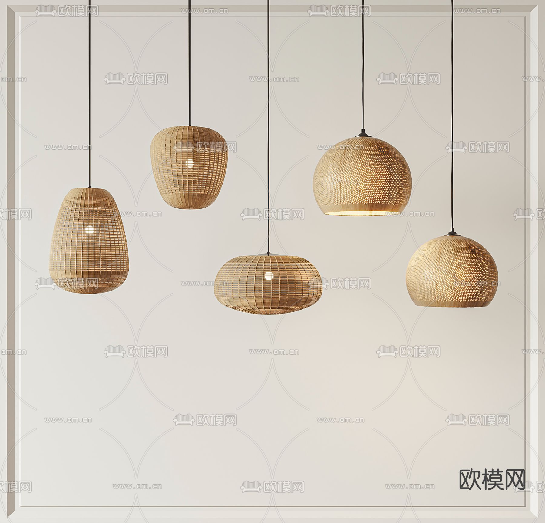侘寂吊灯 藤编吊灯3d模型下载