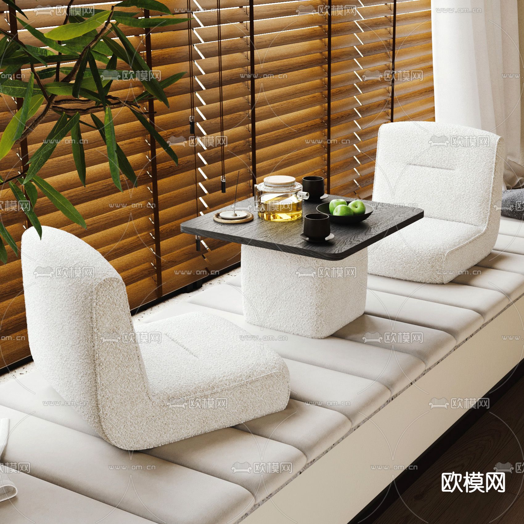 榻榻米沙发椅 坐垫 小茶几3d模型下载