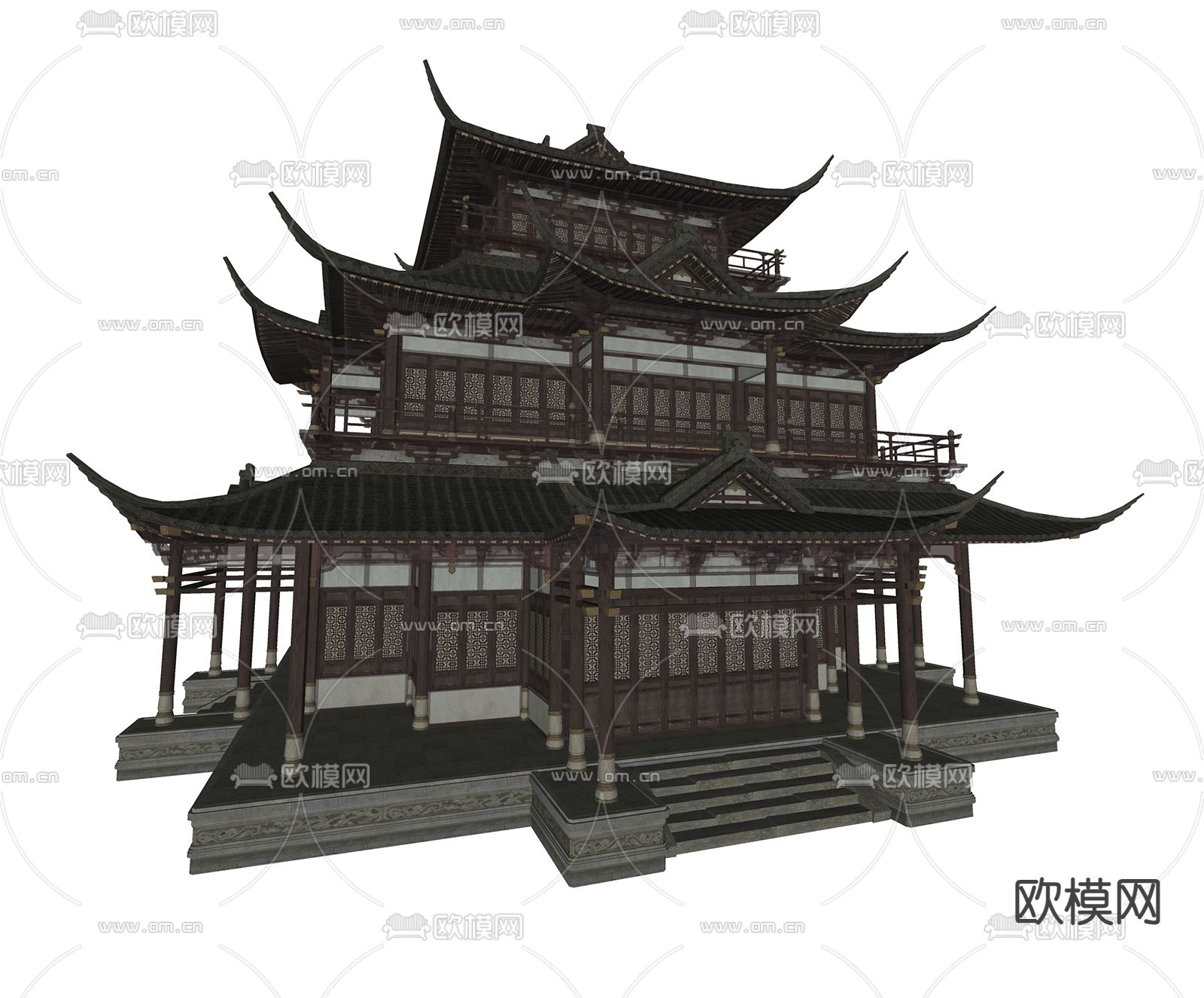 古建筑宫殿阁楼su模型下载（渲染图1）