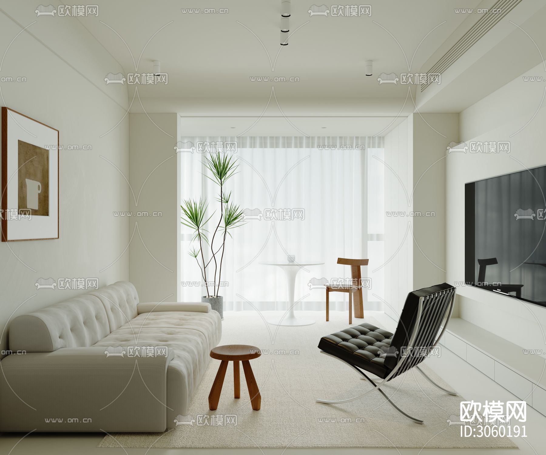 现代极简客餐厅 厨房效果图下载（渲染图1）