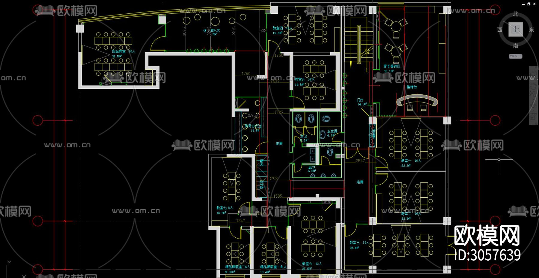 培训中心 教育空间 教室 培训室 围棋社cad平面图下载