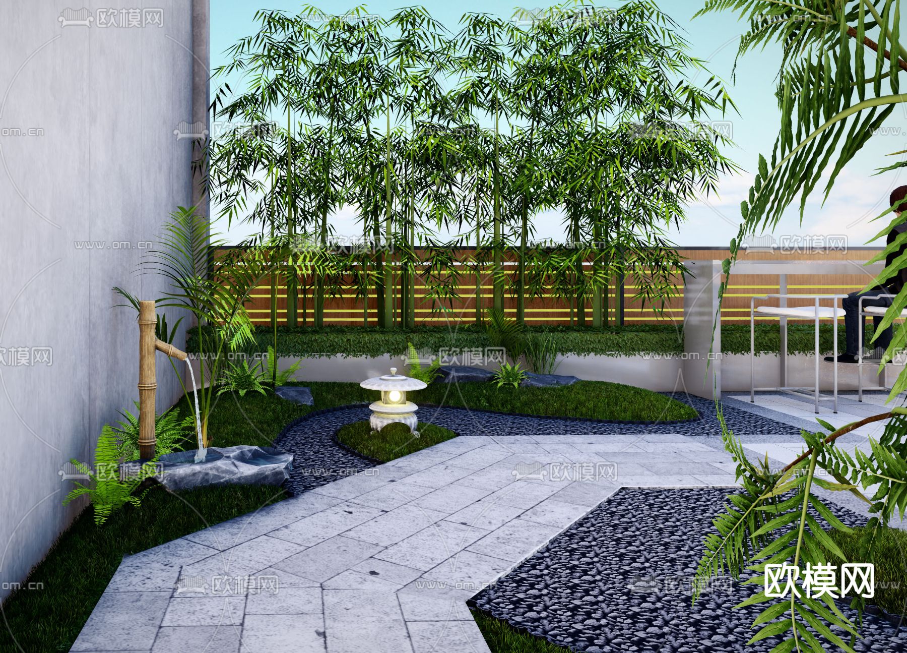 日式屋顶花园 露台景观su模型下载（渲染图4）
