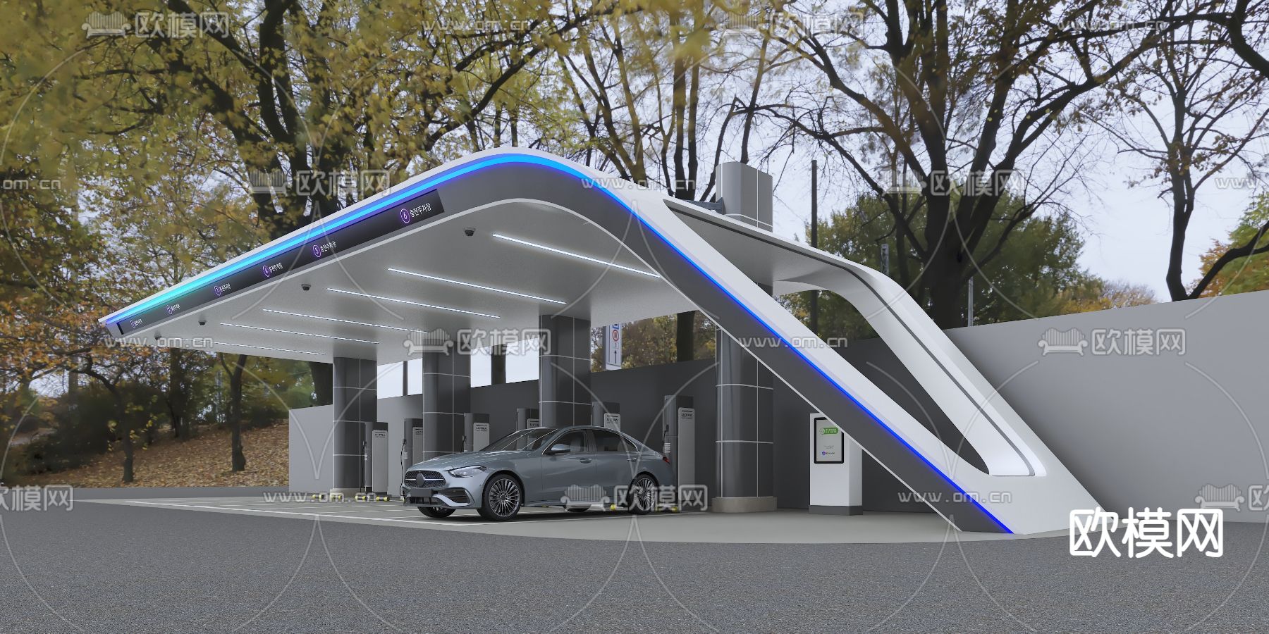 新能源充电站 户外停车场3d模型下载（渲染图1）