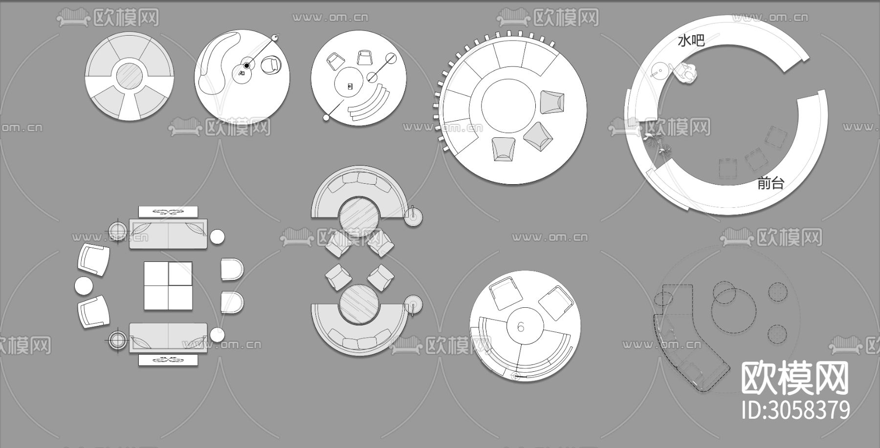 圆形沙发洽谈区沙发cad图库下载（渲染图1）