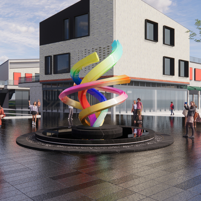  现代商业街 水景雕塑小品su模型 