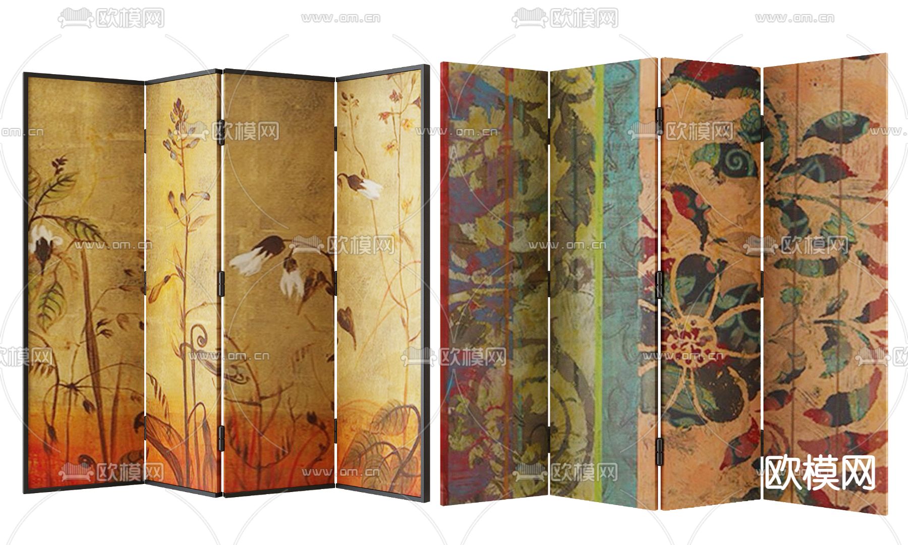 中古风屏风 壁画隔断3d模型下载