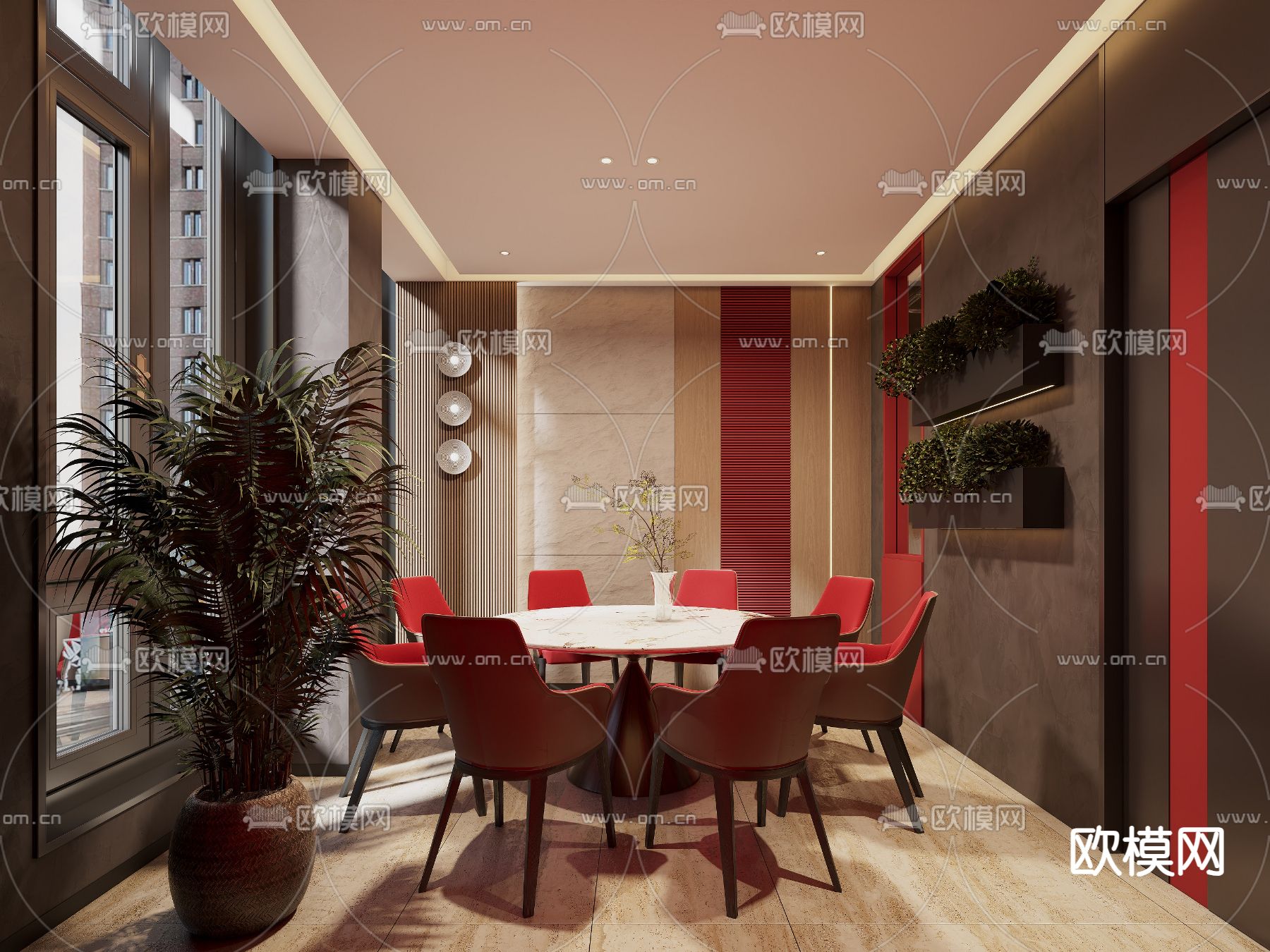 现代餐厅包厢su模型下载（渲染图2）