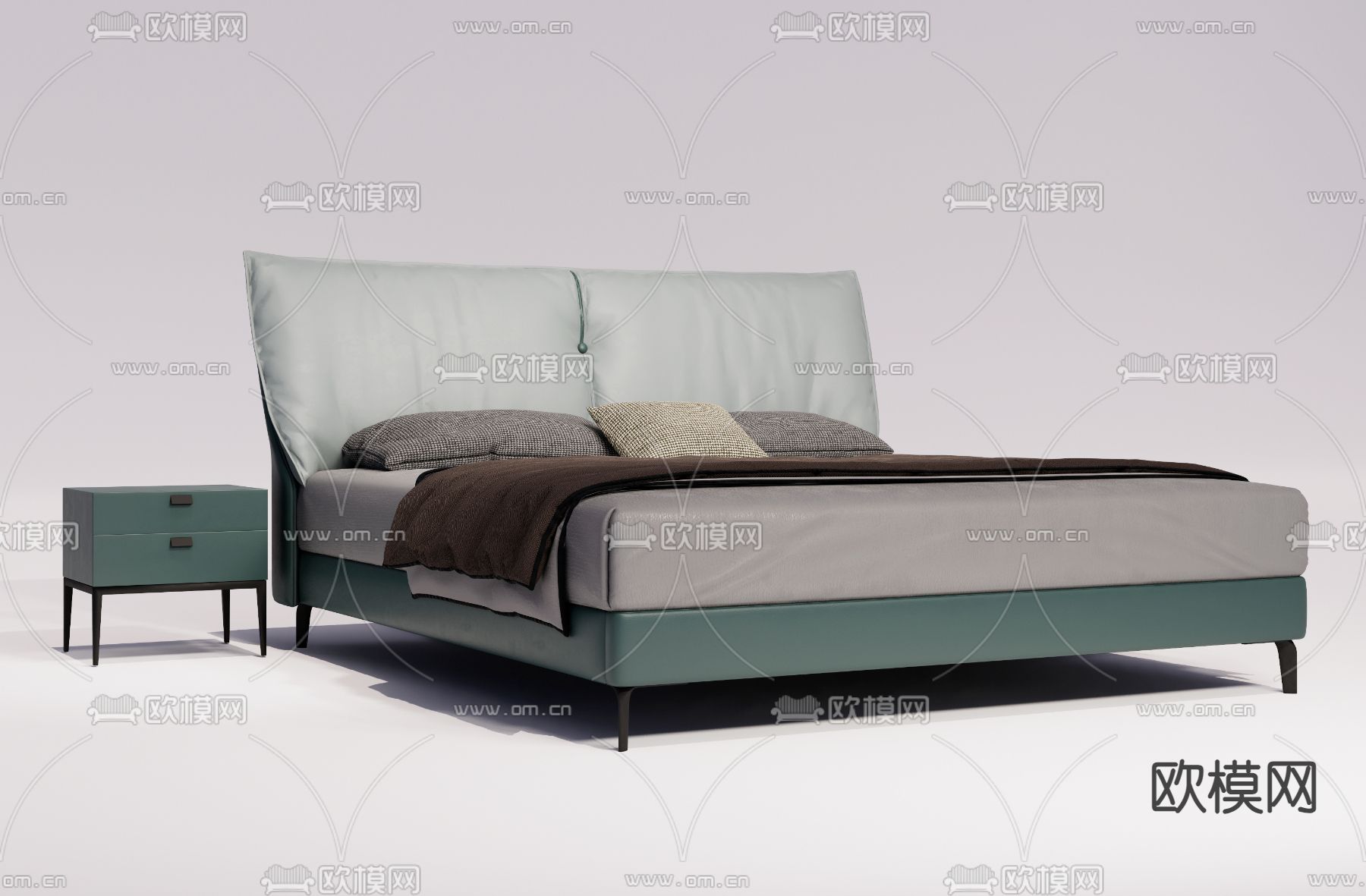 现代单人床su模型下载（渲染图2）