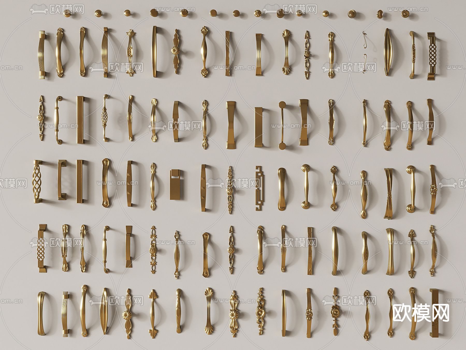 欧式门把手 衣柜拉手3d模型下载