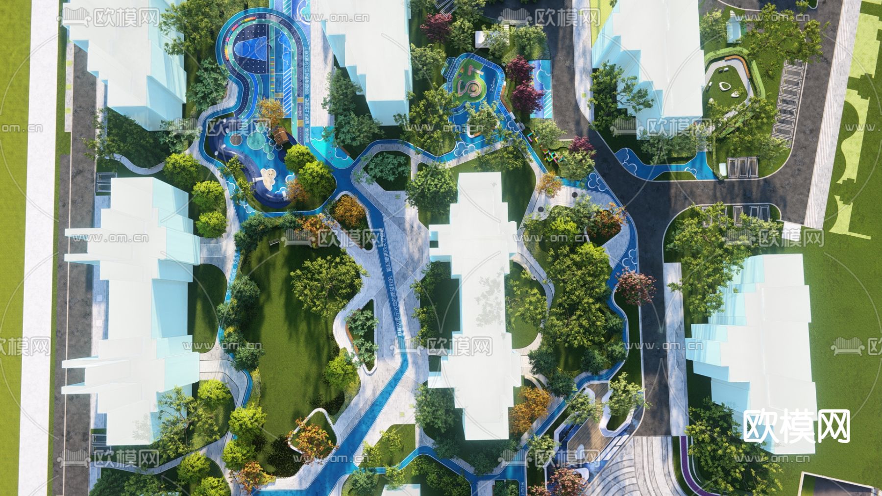 现代小区景观su模型下载（渲染图2）