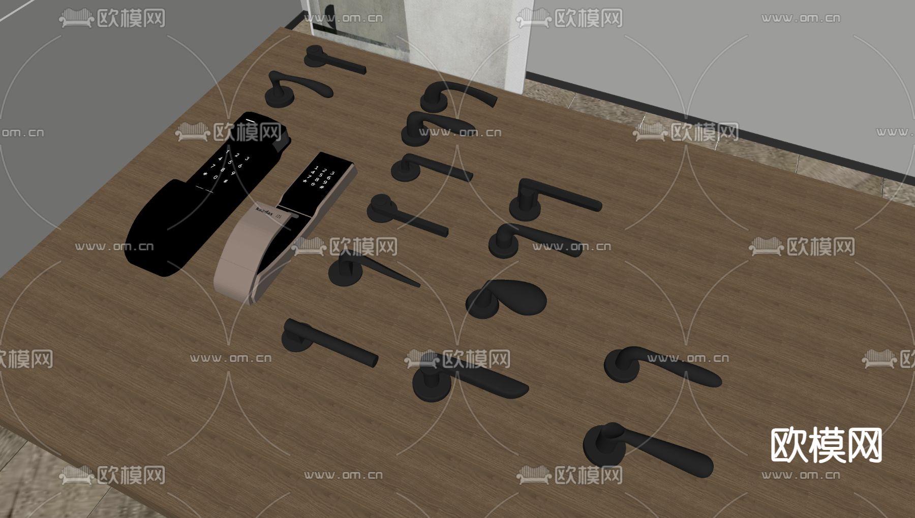 现代智能门锁 指纹锁 密码锁su模型下载（渲染图1）