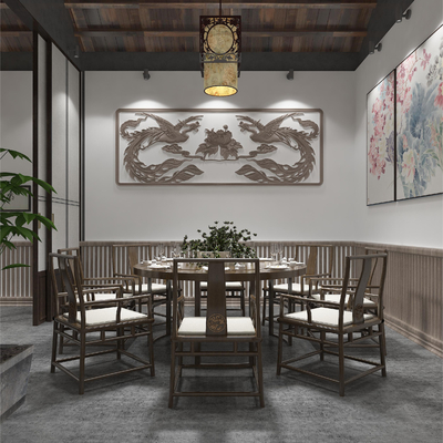  新中式餐饮包间 包厢su模型 