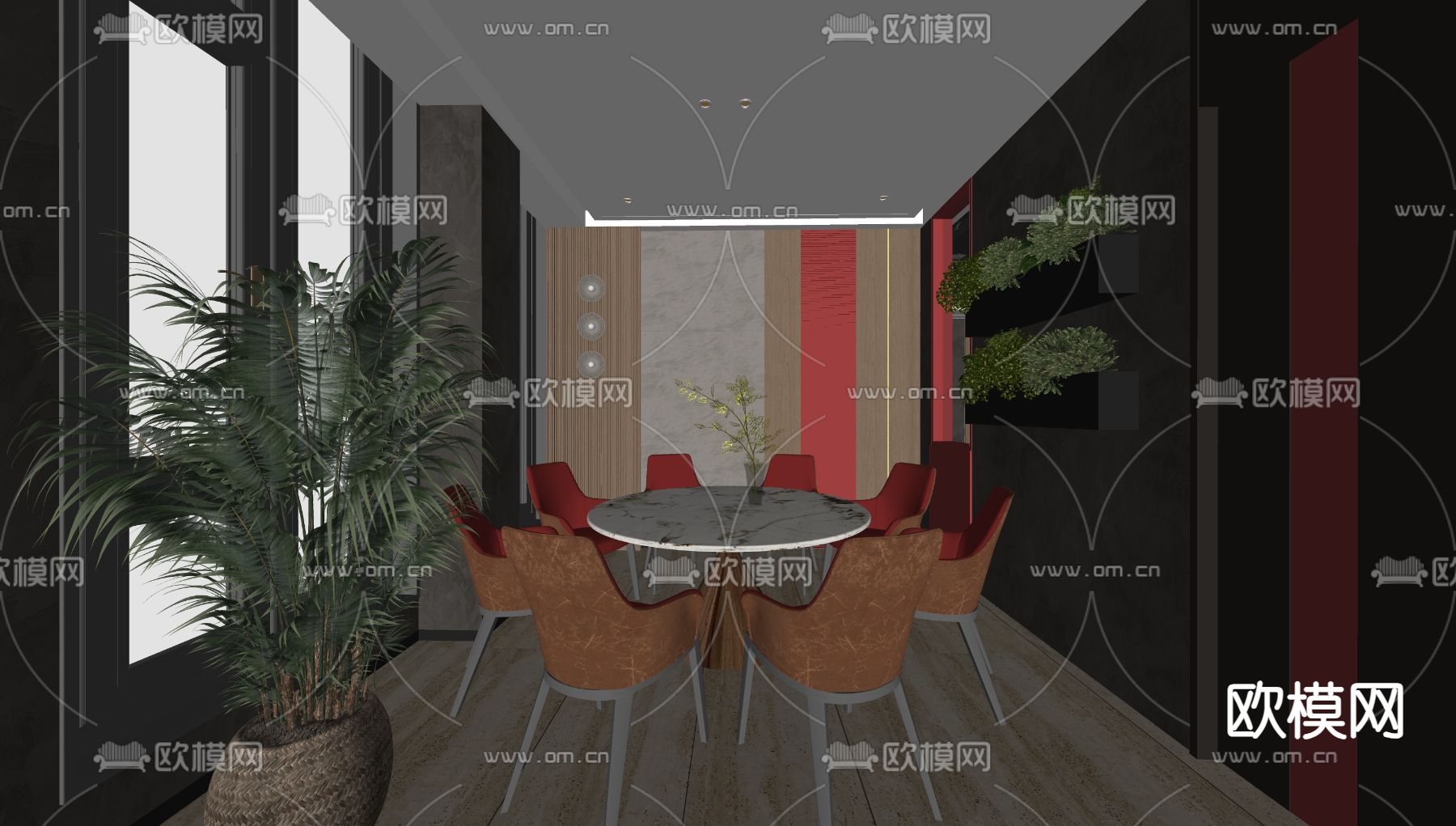 现代餐厅包厢su模型下载（渲染图1）