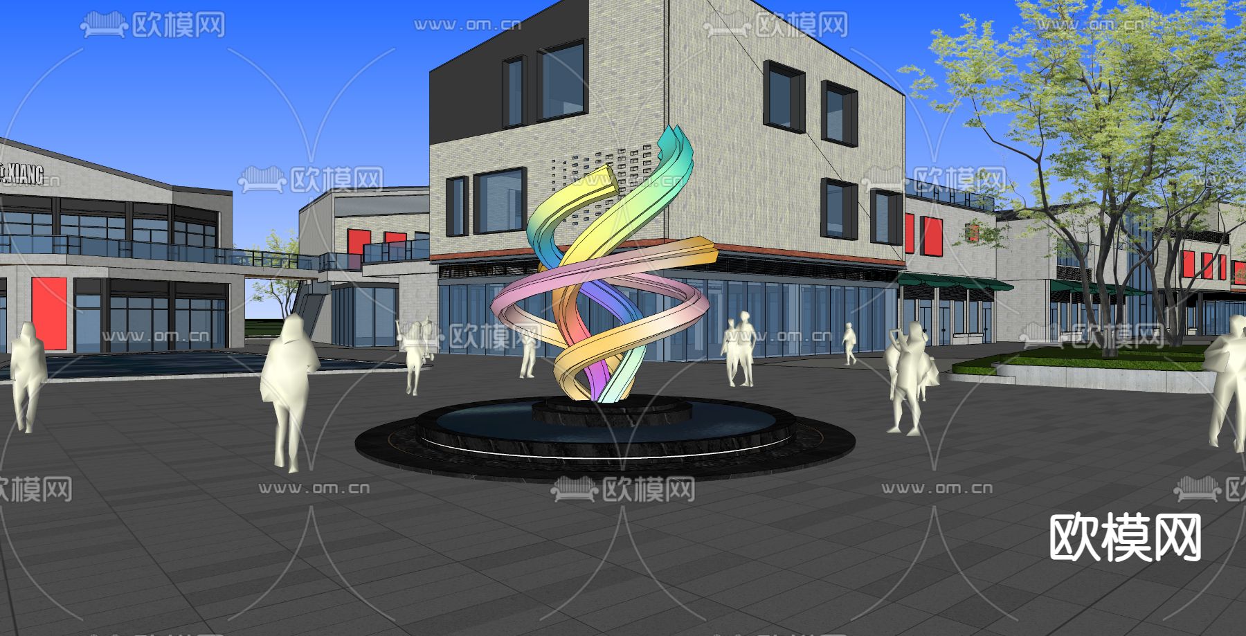 现代商业街 水景雕塑小品su模型下载（渲染图1）