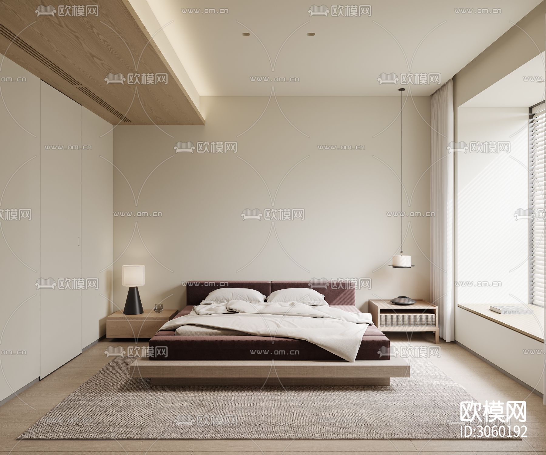 现代卧室 主卧 中古风主人房效果图下载（渲染图1）