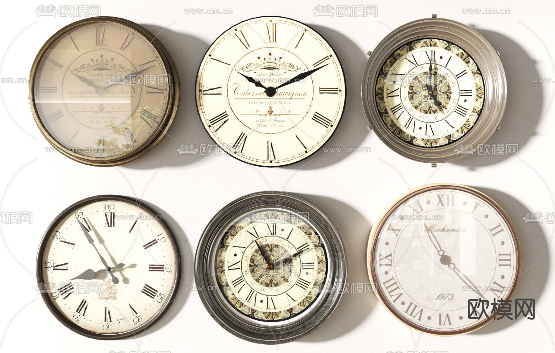 美式钟表 挂钟 时钟3d模型下载