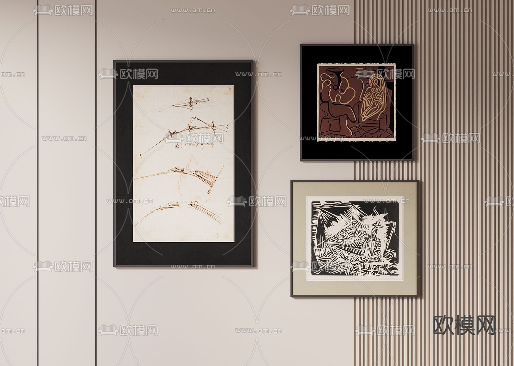 法式复古挂画su模型下载