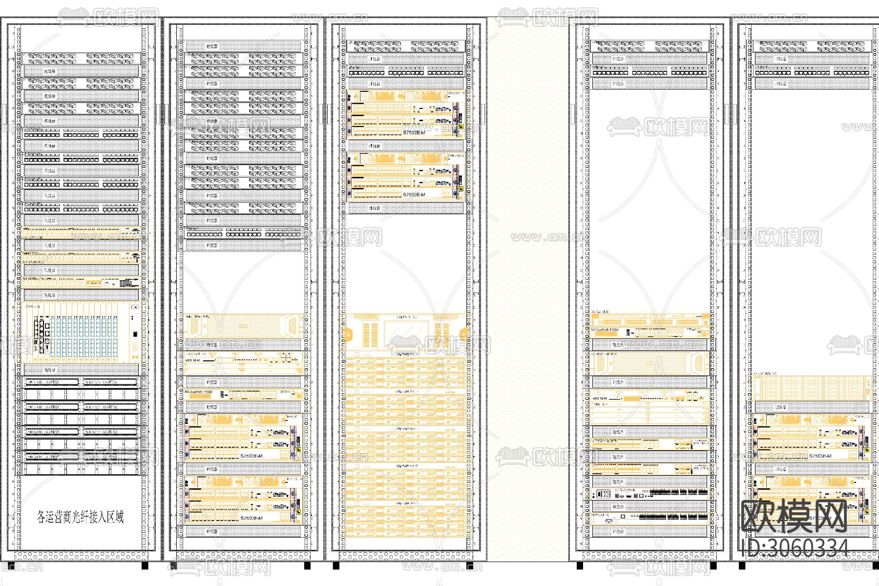 通信机房数据电气机柜弱电智能化系统cad施工图下载（渲染图7）