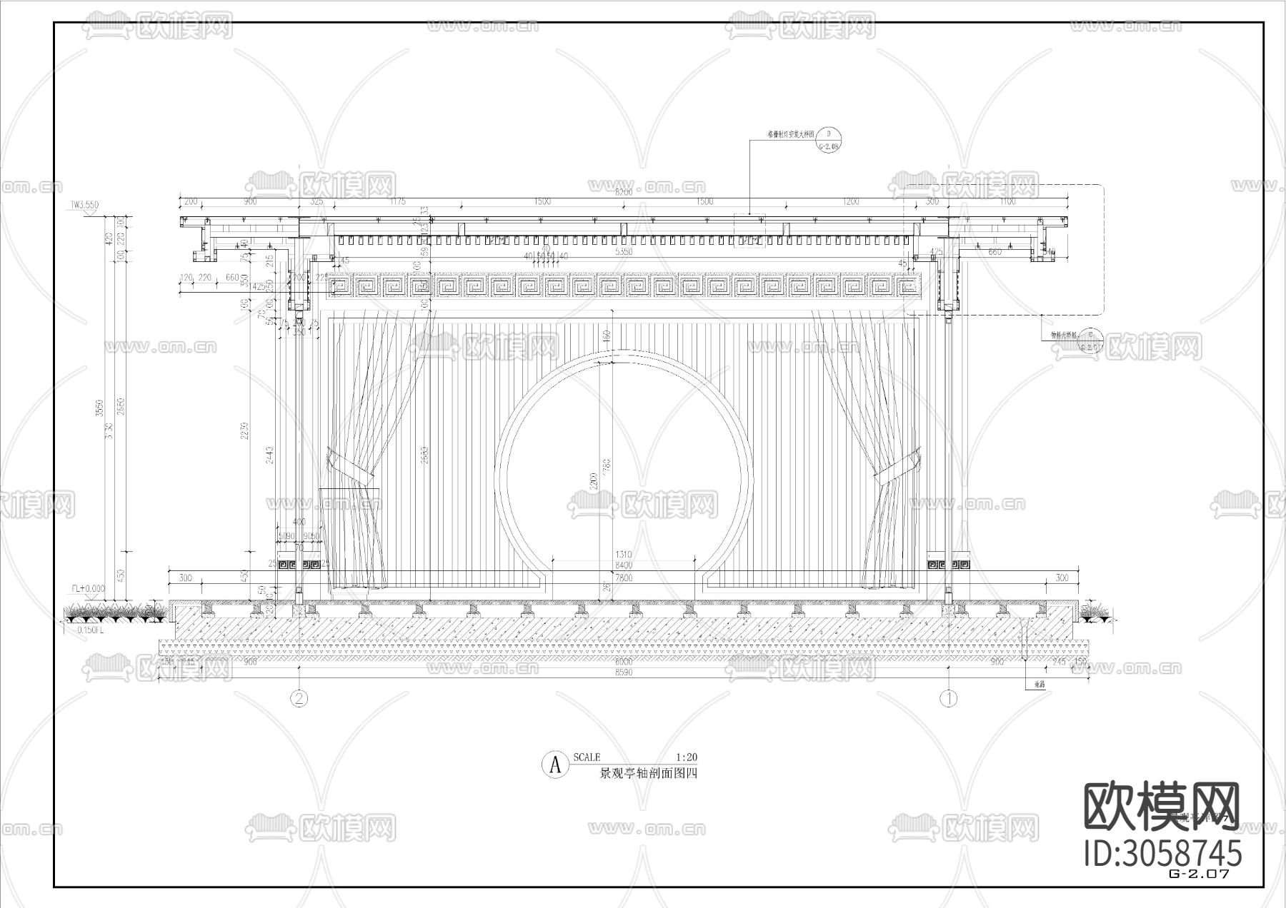凉亭廊架cad大样图下载（渲染图7）