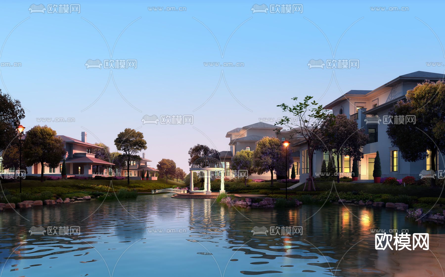 住宅小区 河道景观psd下载