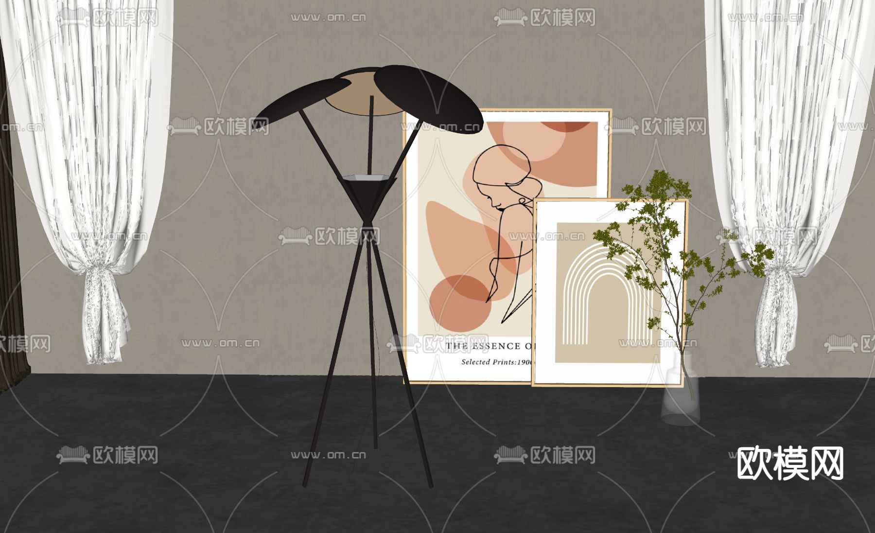 现代落地灯su模型下载（渲染图1）