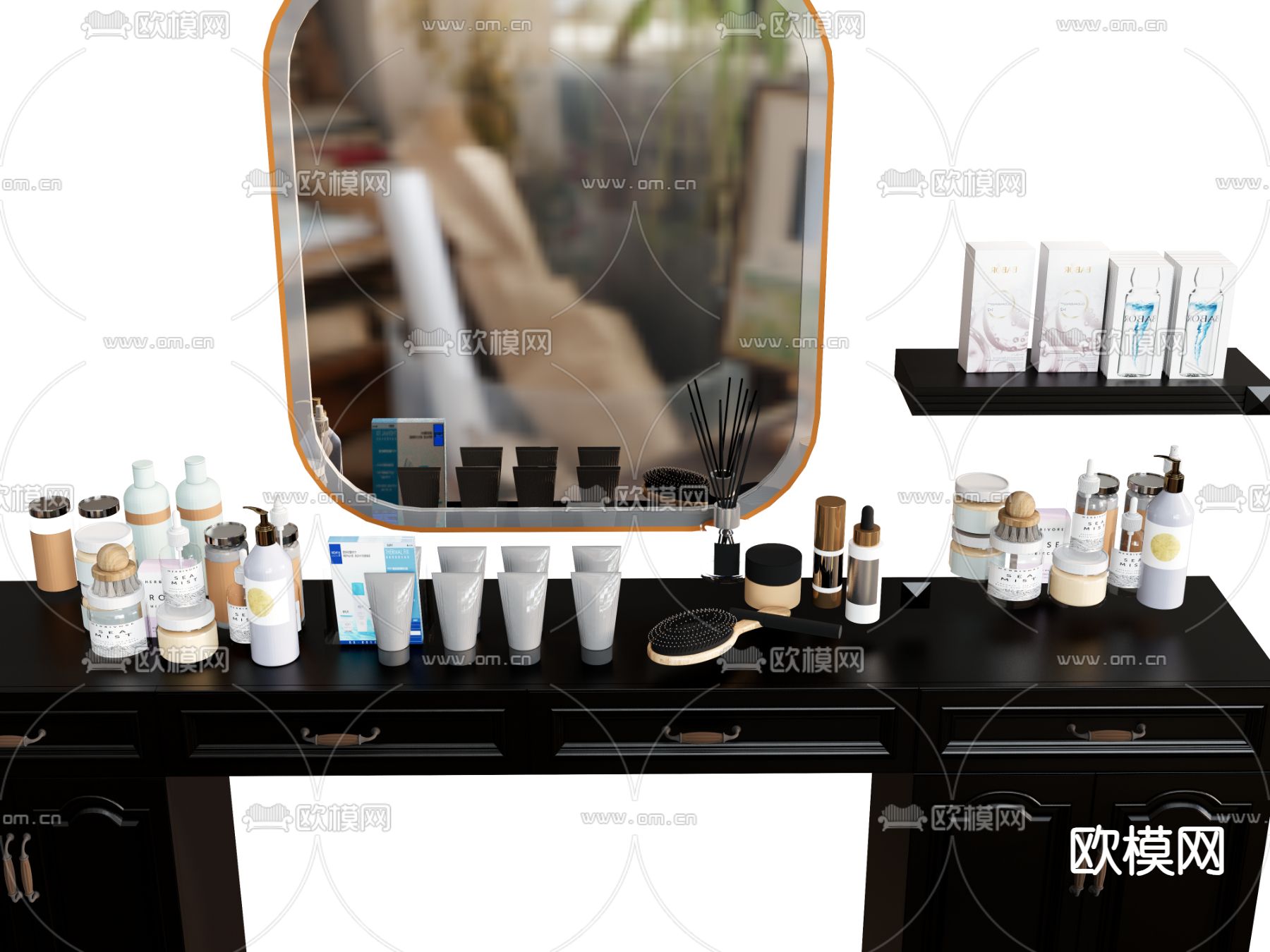 梳妆台 化妆用品 沐浴露 梳子su模型下载（渲染图2）