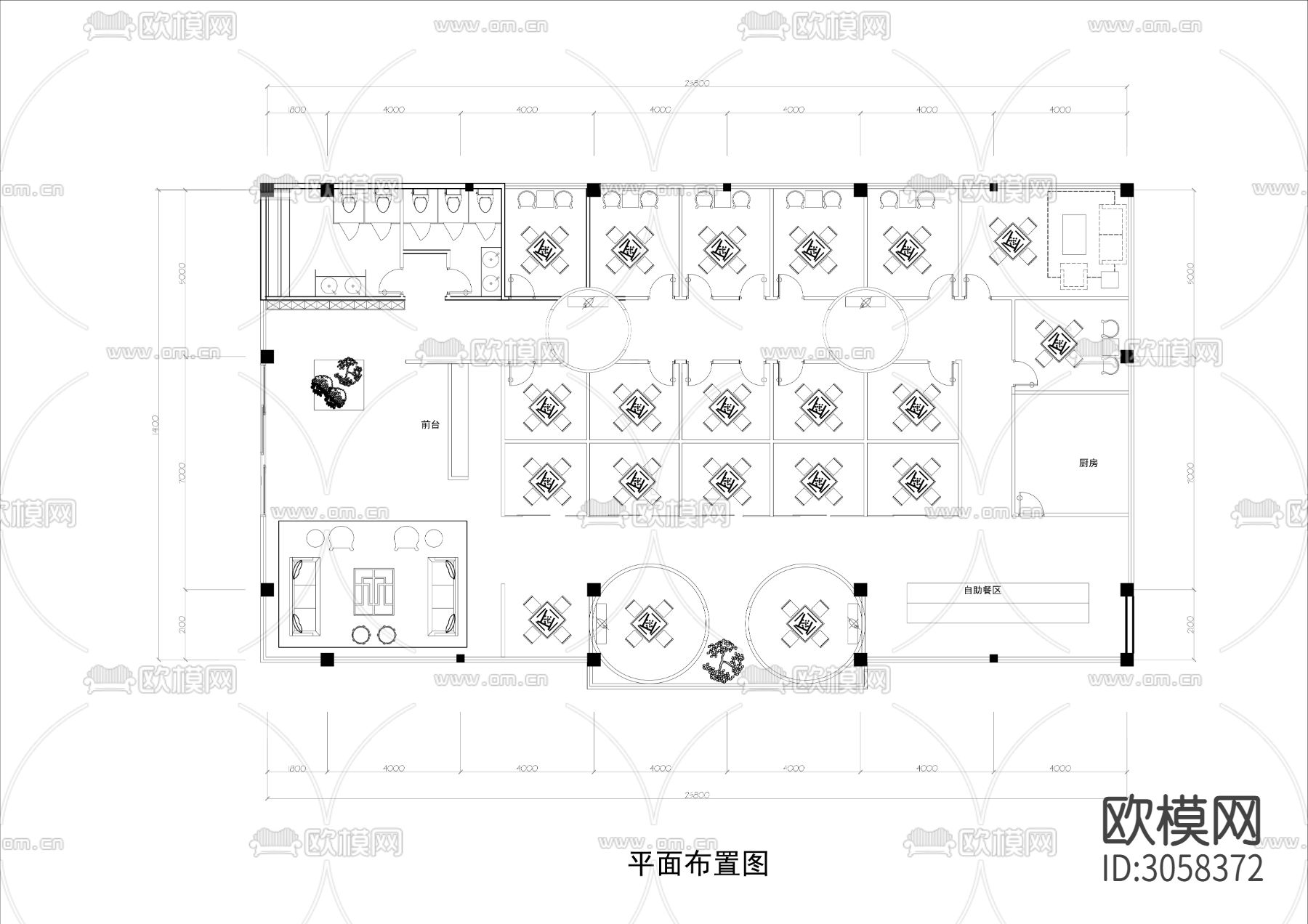350㎡棋牌麻将馆cad平面图下载（渲染图1）