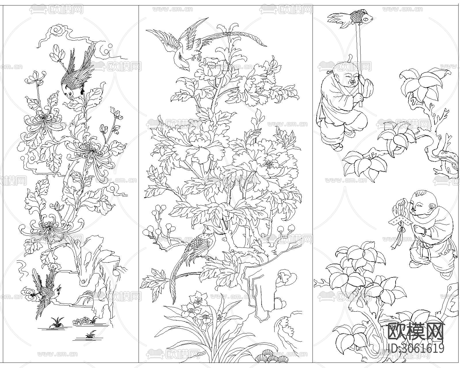 中式元素雕花 雕刻cad图库下载（渲染图3）