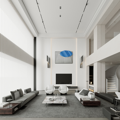  现代挑空客厅su模型 