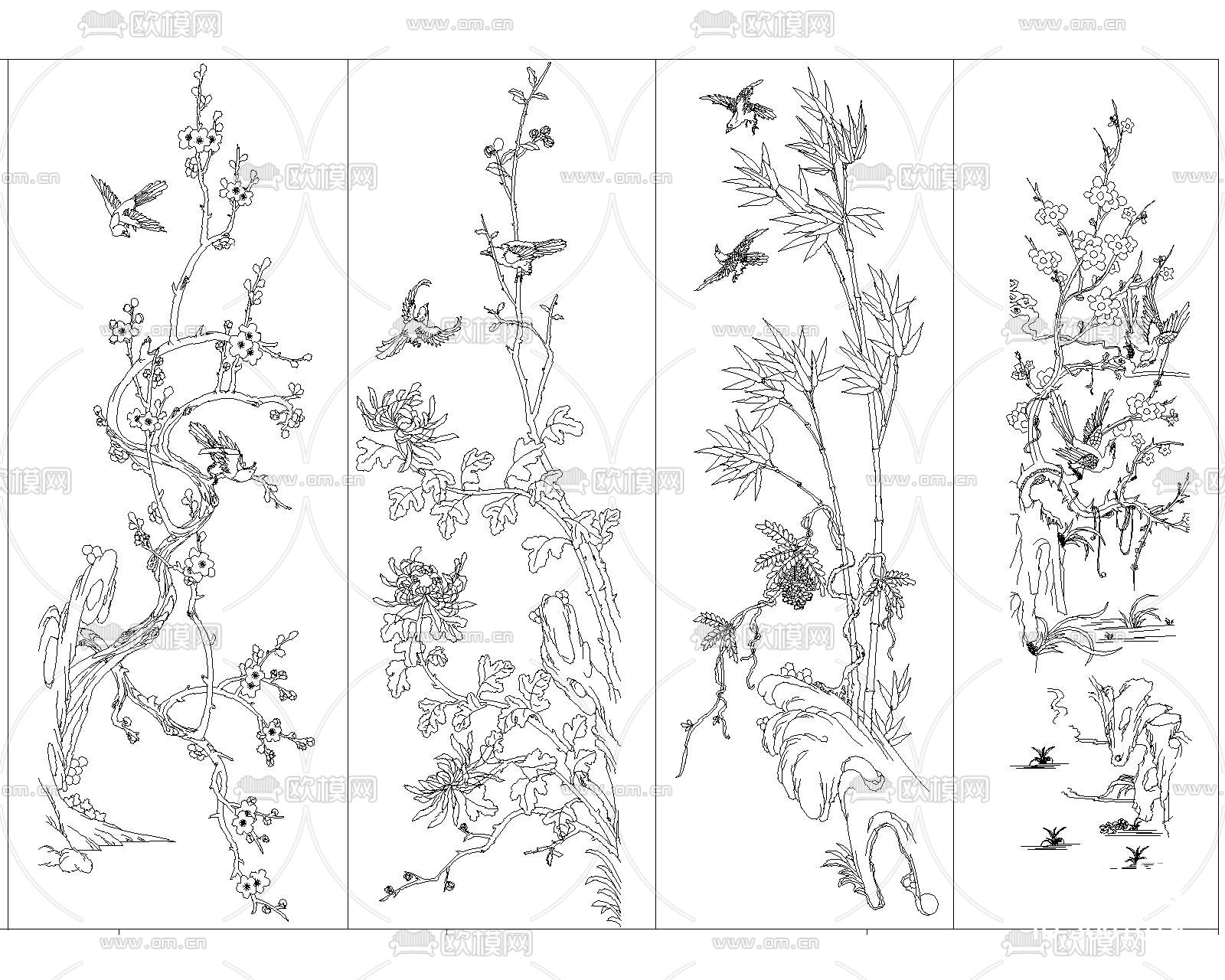 中式元素雕花 雕刻cad图库下载（渲染图2）