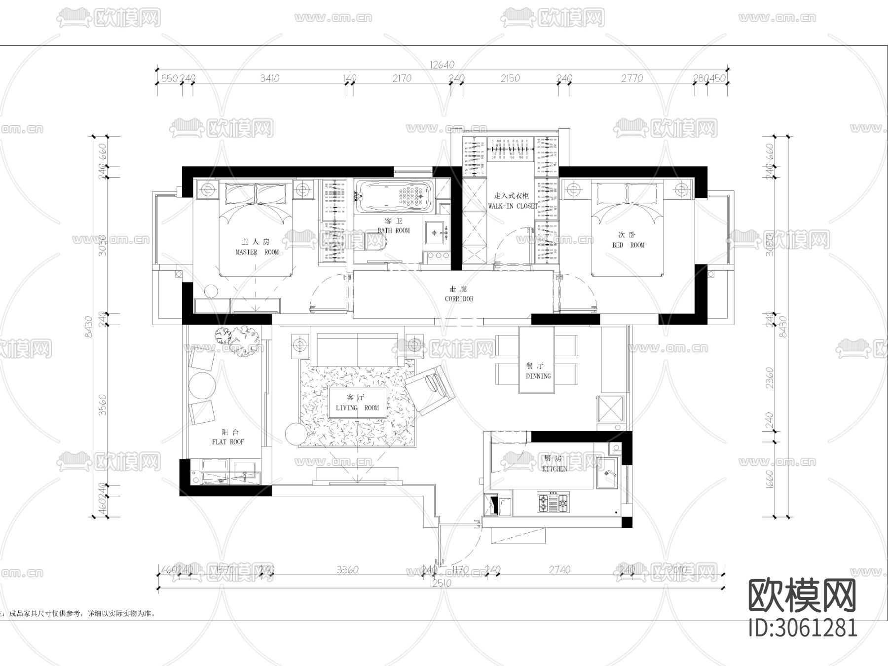 CAD家装施工图 平面布置图 电路图cad施工图下载（渲染图1）