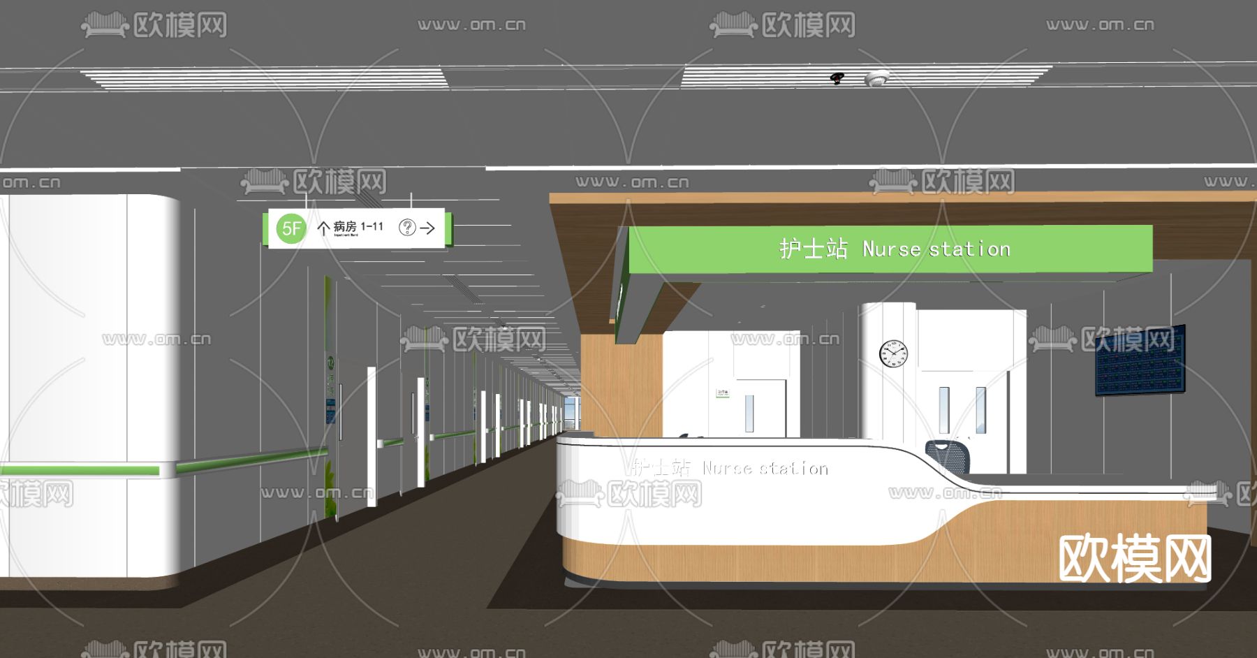 现代护士站 医院过道su模型下载（渲染图1）