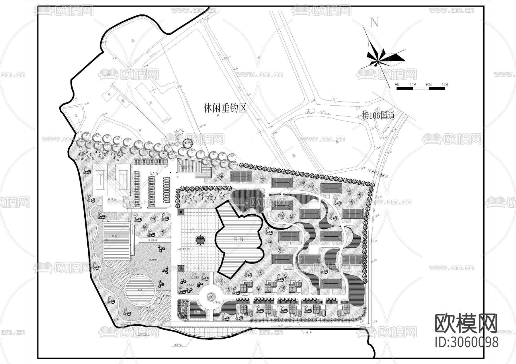 35套酒店會(huì)所度假村生態(tài)園規(guī)劃cad施工圖下載（渲染圖2）
