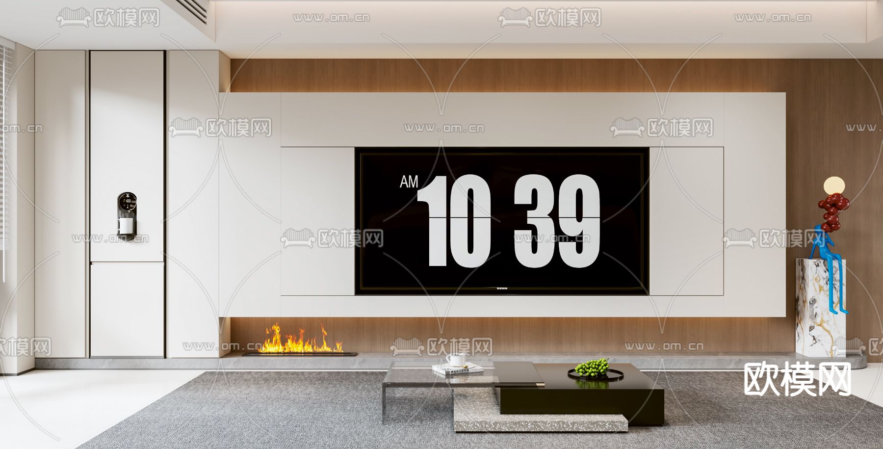 现代电视墙su模型下载（渲染图2）