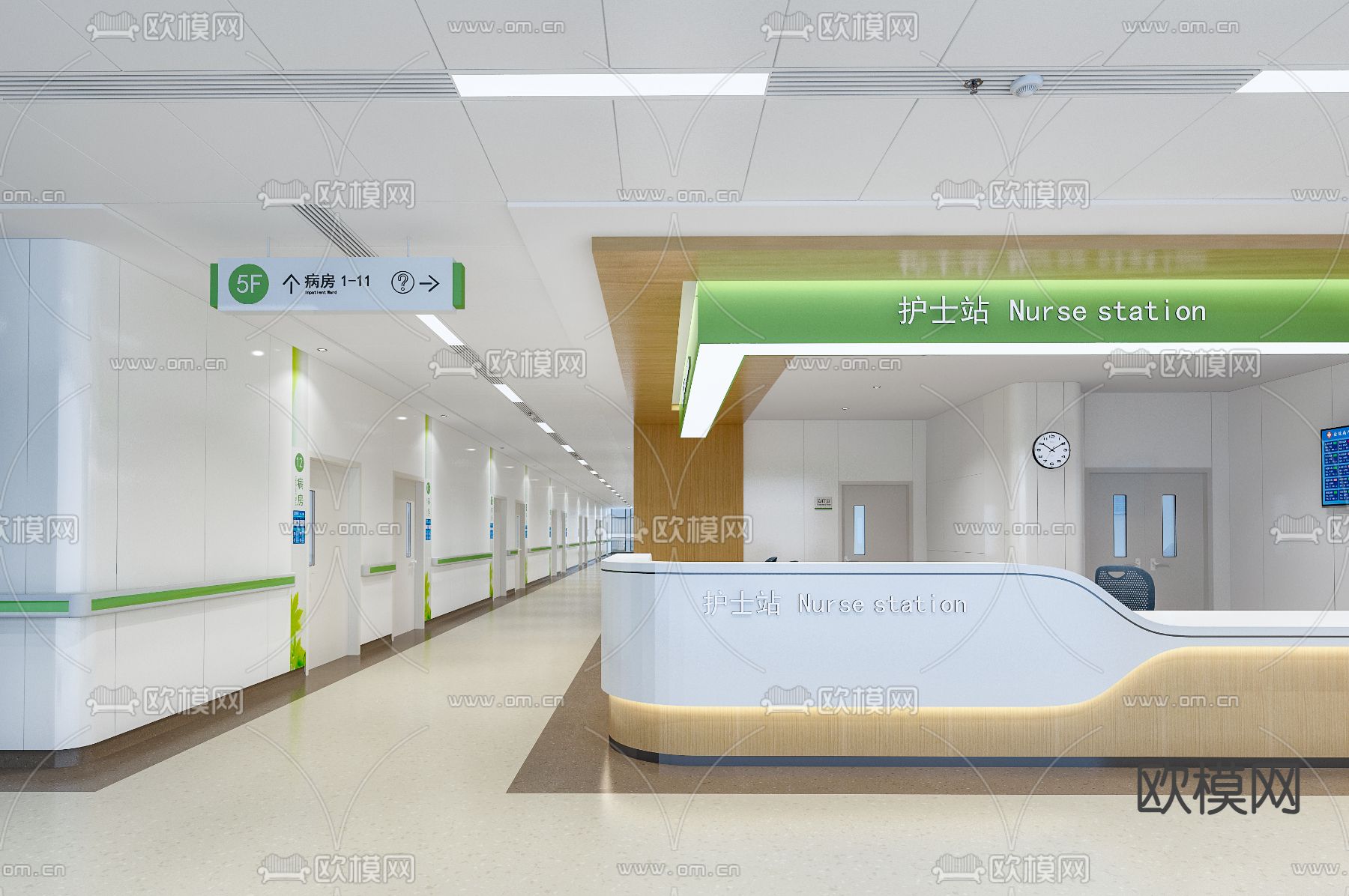 现代护士站 医院过道su模型下载（渲染图2）