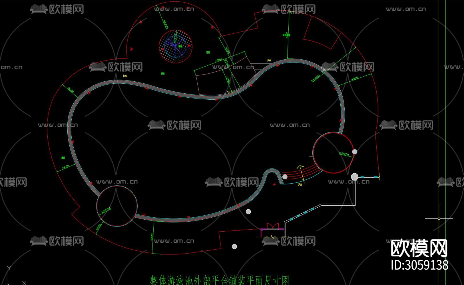 游泳池 户外运动场地 游泳池建筑规划cad施工图下载（渲染图1）