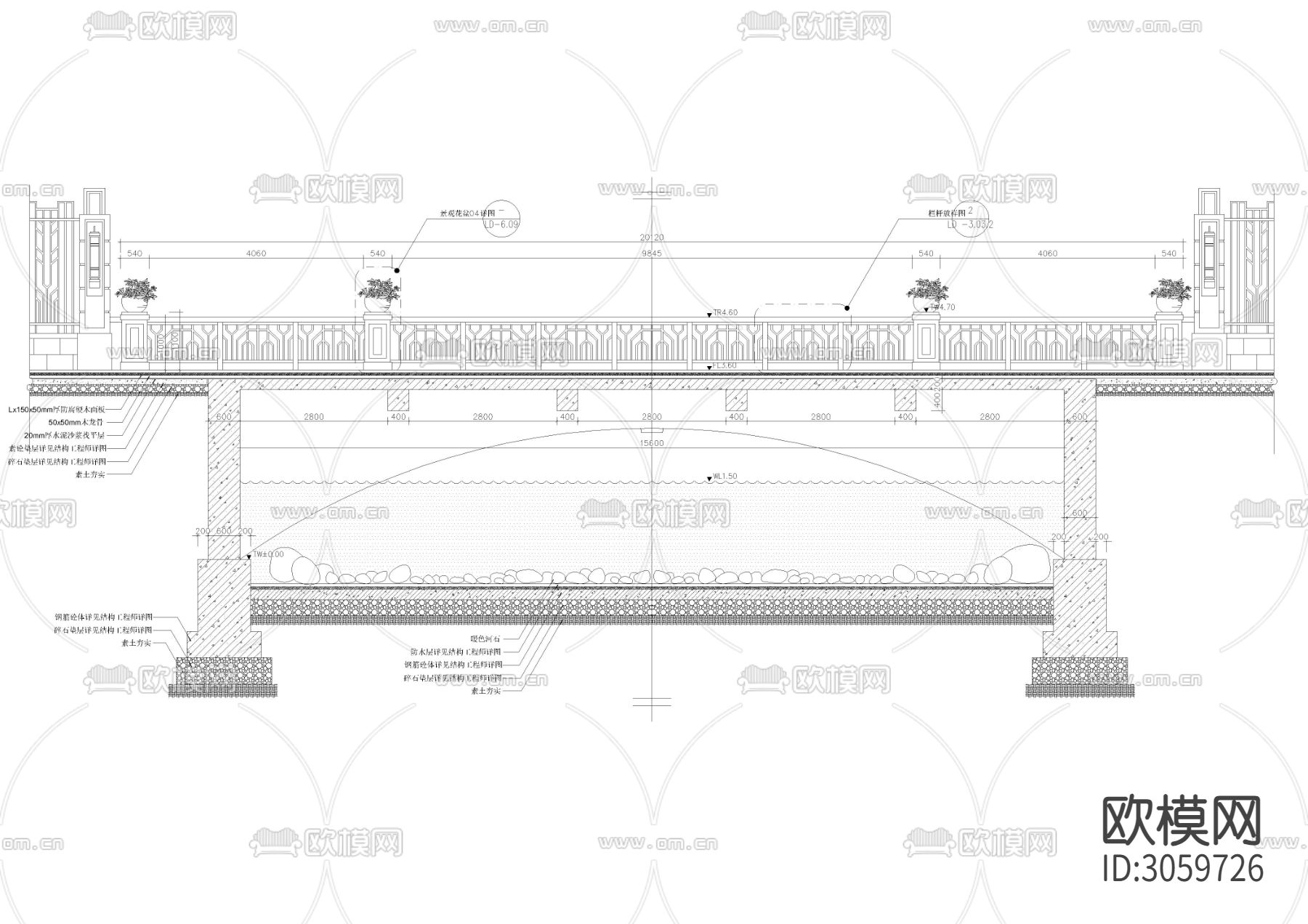 观景平台亲水平台cad大样图下载（渲染图3）