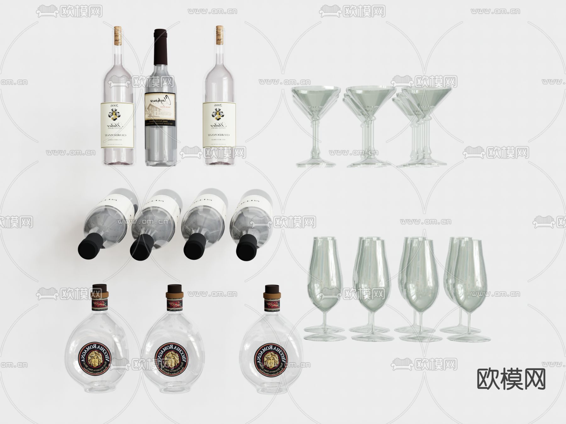 酒具 酒瓶 酒杯su模型下载（渲染图2）