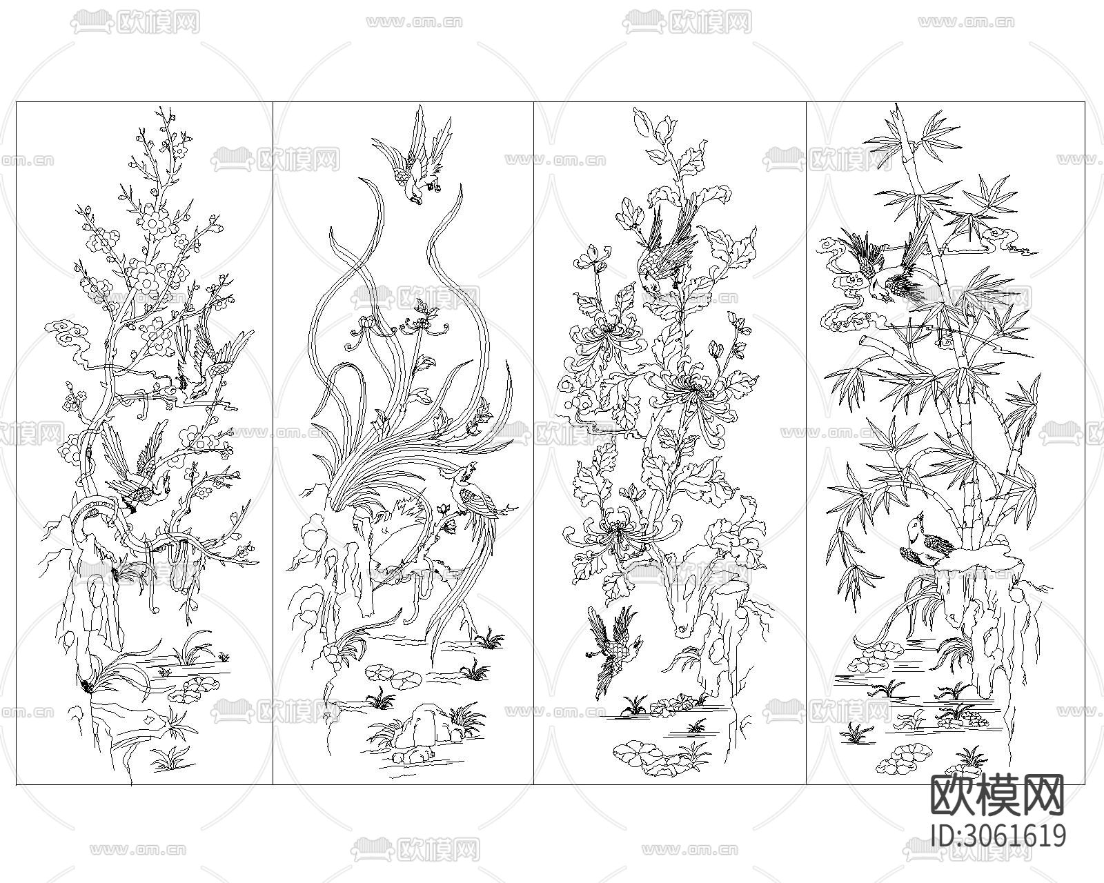 中式元素雕花 雕刻cad图库下载（渲染图1）
