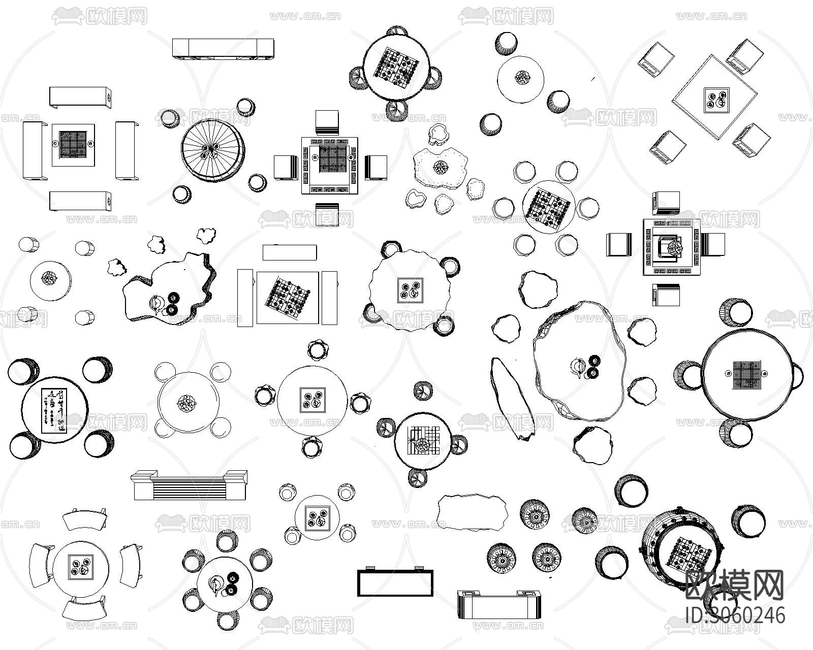 石桌凳cad图库下载（渲染图2）