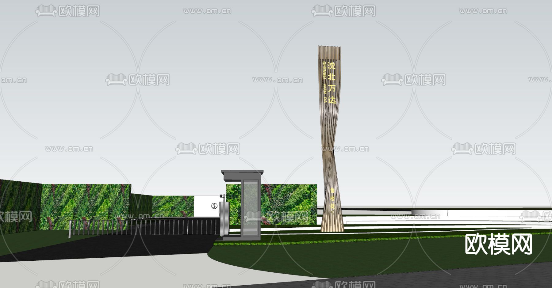 现代精神堡垒 标识标志塔su模型下载（渲染图2）