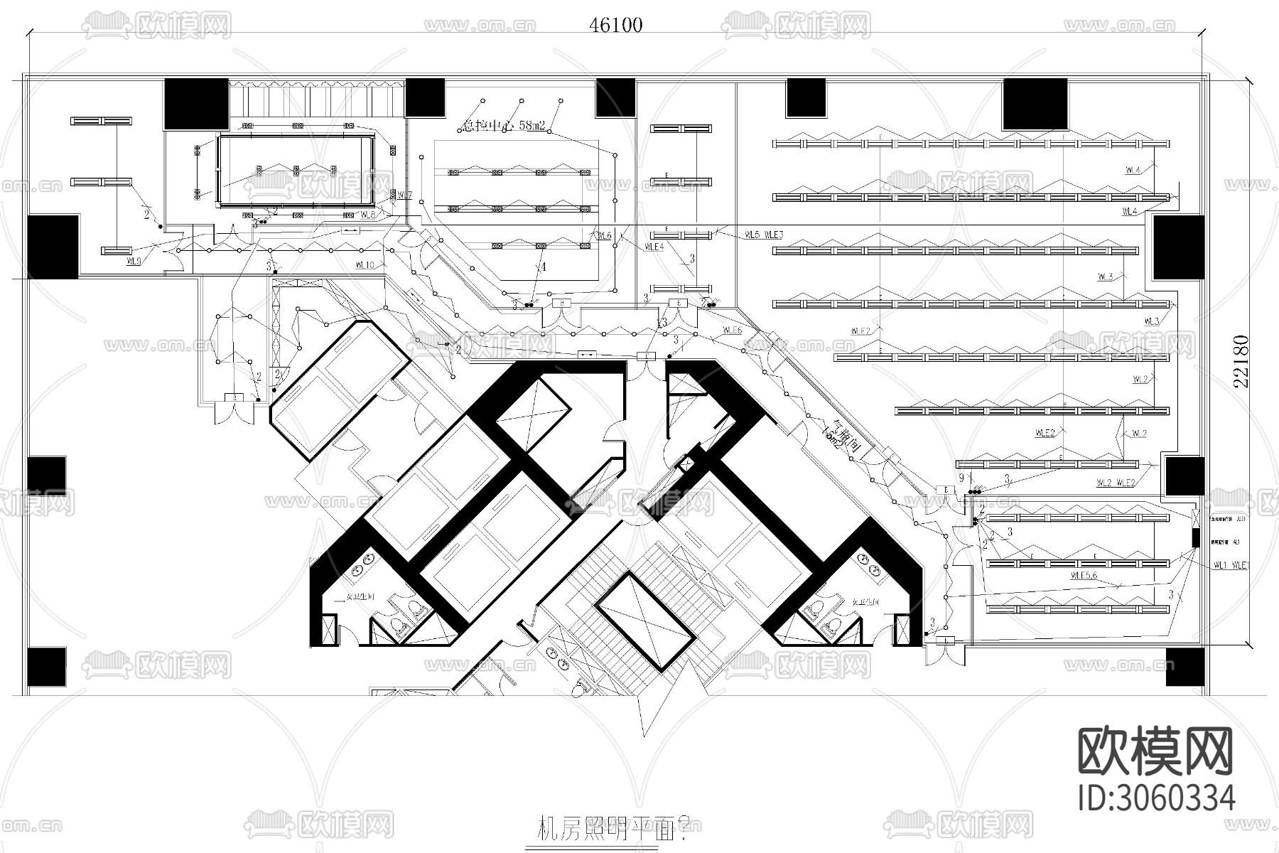 通信机房数据电气机柜弱电智能化系统cad施工图下载（渲染图4）