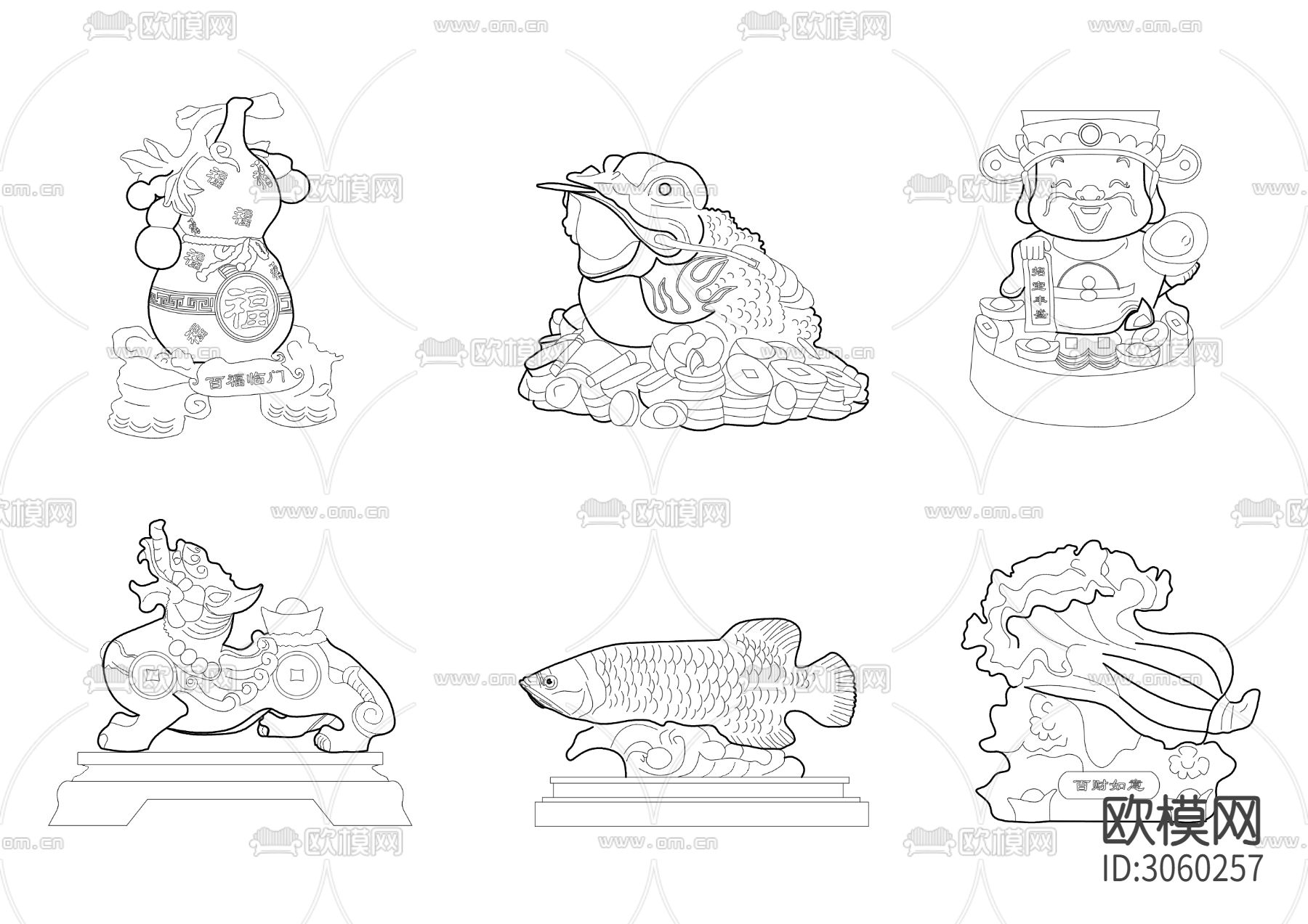 中式传统摆件招财工艺品摆件cad图库下载