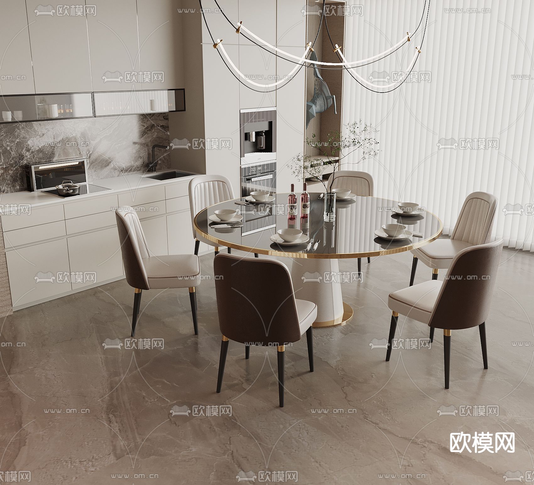 圆形餐桌椅3d模型下载