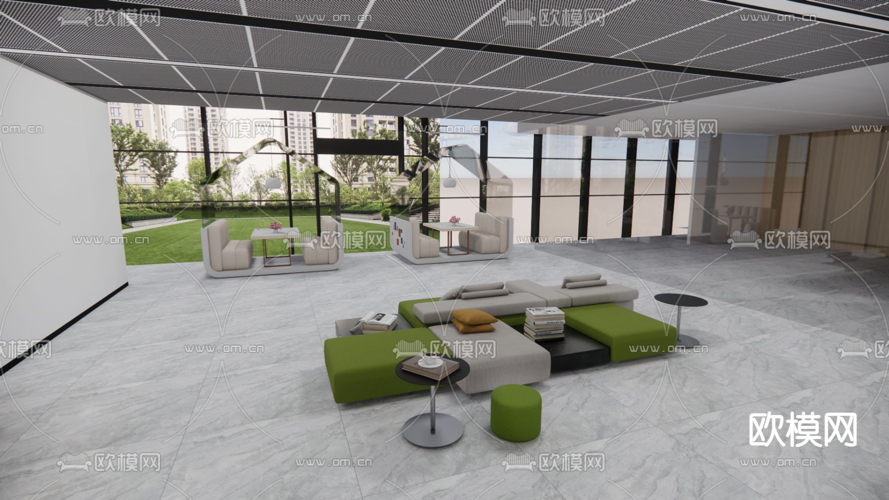 办事大厅 政务大厅su模型下载（渲染图3）